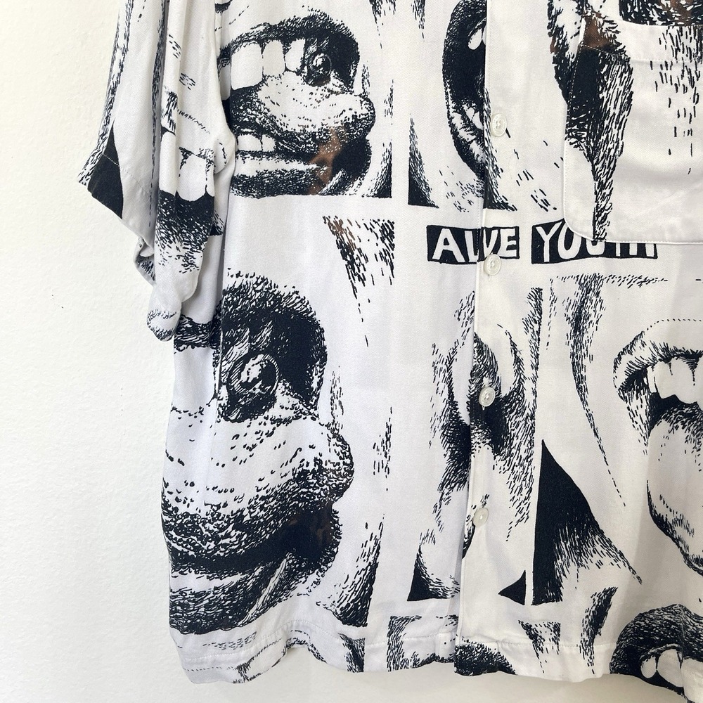 Iggy X Polar Skate Co Alternative Mens Shirt All Over Mouth Sz L  Button Up RARE - Picture 6 of 16